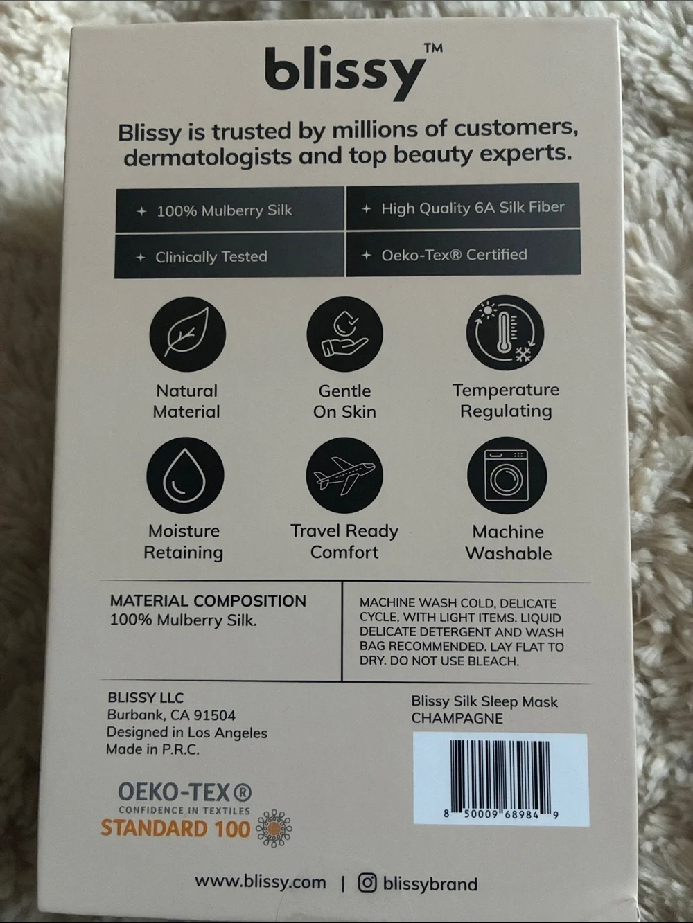 Blissy Luxe Silk Sleep Mask in Champagne